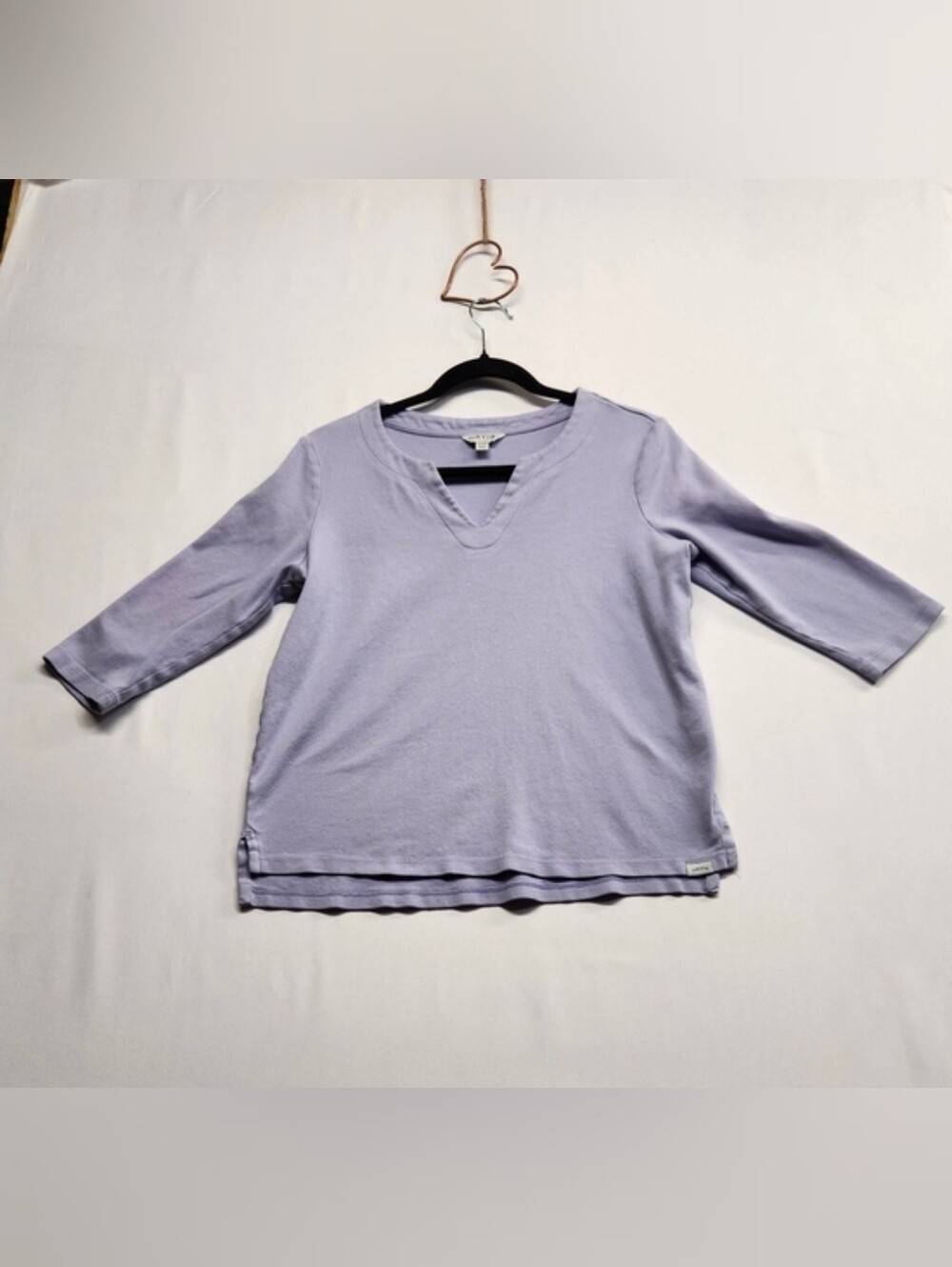 ⭐️Orvis Lavender Pima Cotton 3/4 Sleeve Split V-Neck Top T-Shirt Tee Small S